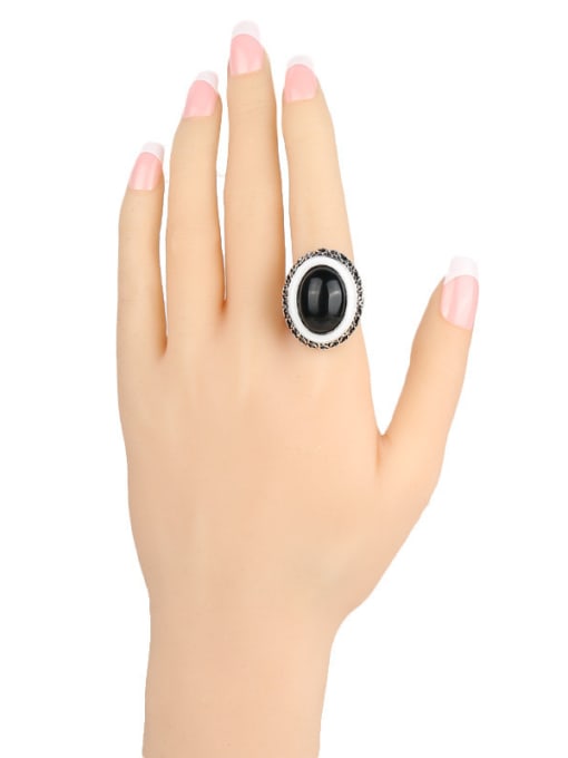 Gujin Retro style Antique Silver Plated Black Resin stone Alloy Ring 1