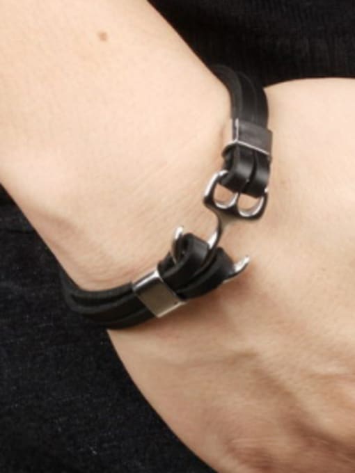 Open Sky Punk style Titanium Anchor Artificial Leather Bracelet 1