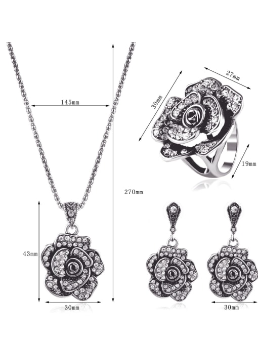BESTIE Alloy Antique Silver Plated Vintage style Artificial Stones Flower Three Pieces Jewelry Set 3