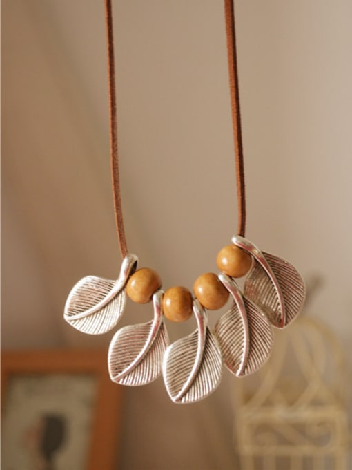 Coffee Wooden Beads leaf Shaped Necklace