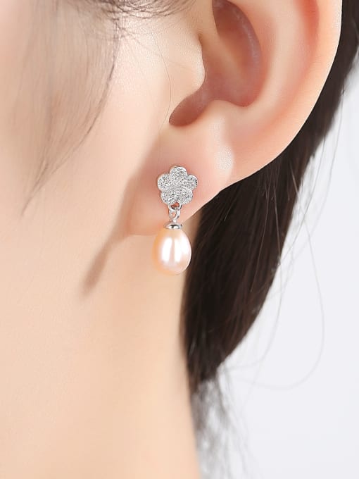 CCUI Sterling silver micro-set AAA zircon 8-9mm natural pearl earrings 3