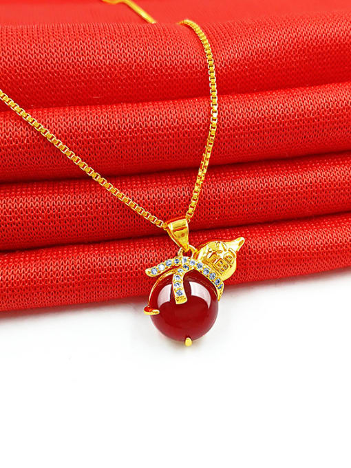 Neayou Women Gourd Shaped Red Stone Necklace 1