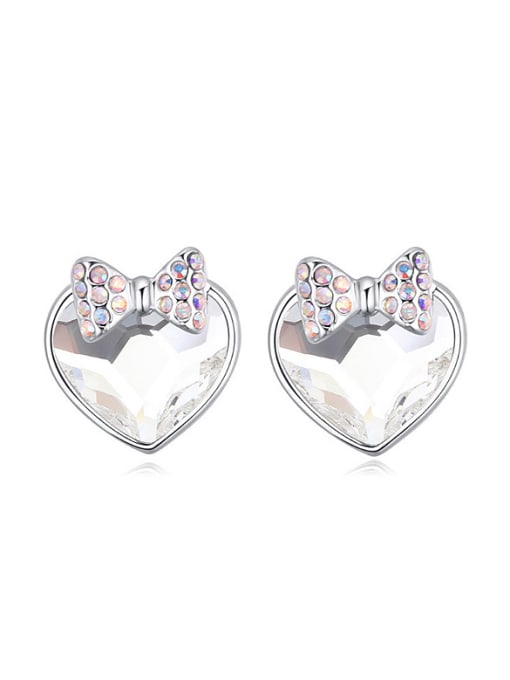 White Fashion Heart austrian Crystal Little Shiny Bowknot Stud Earrings