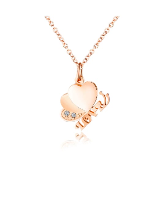 Rose Gold Necklace Titanium With Cubic Zirconia Personality Heart Letter Necklaces