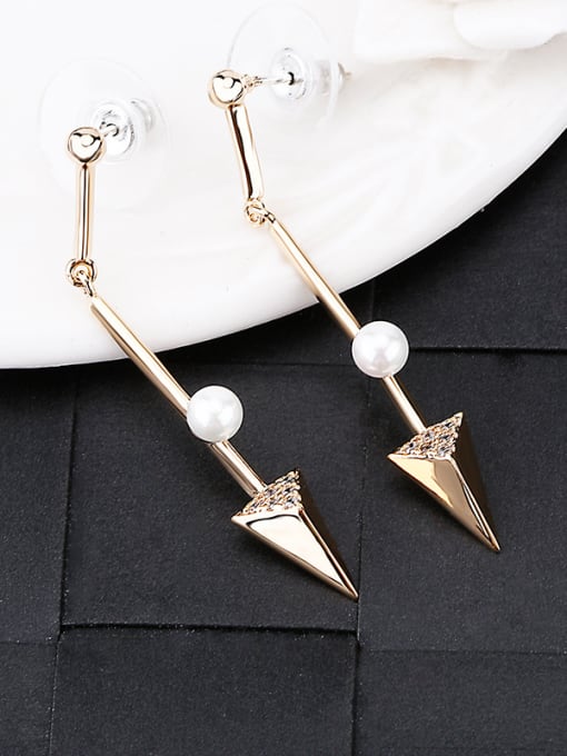 OUXI Fashion Artificial Pearl Zircon Triangle Drop Earrings 1