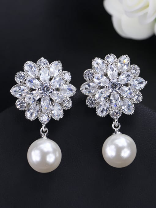 L.WIN Zircon Flower Pearl Wedding Jewelry Set 3