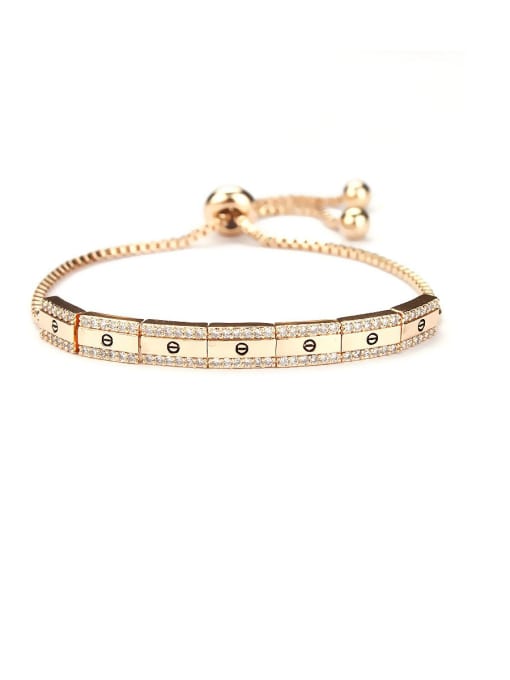 Champagne gold Copper With Cubic Zirconia  Simplistic Geometric adjustable Bracelets
