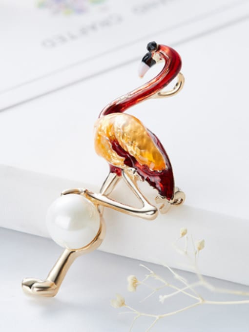 CEIDAI Fashion Artificial Pearl Flamingo Brooch 2