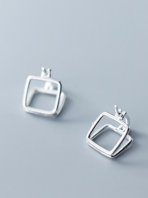 Rosh 925 Sterling Silver With Silver Plated Simplistic Geometric Square Clip On Earrings