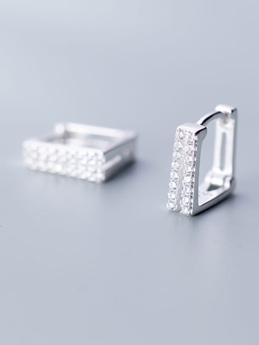Rosh 925 Sterling Silver With Cubic Zirconia  Simplistic Geometric Clip On Earrings 0