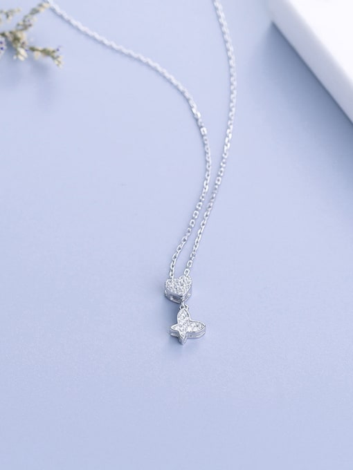 One Silver Heart-shaped Butterfly Necklace