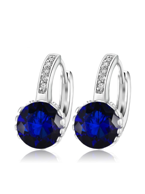 royal blue Copper Alloy White Gold Plated Fashion Round Zircon clip on earring