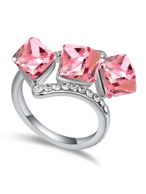 pink Simple Cubic Three austrian Crystals Alloy Ring