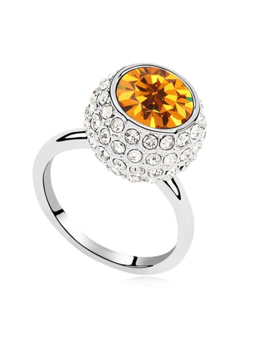 Yellow Fashion Shiny Cubic austrian Crystals Alloy Platinum Plated Ring