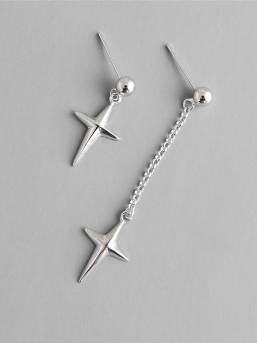 DAKA 925 Sterling Silver With Silver Plated Simplistic Cross Short and long Stud Earrings 0