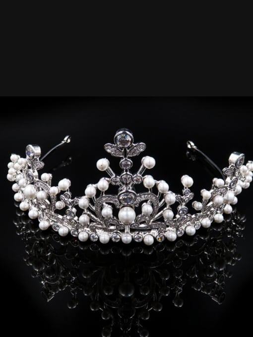 Cong Love Luxury Crown-shape Artificial Pearls Party Wedding Hair Accessories 0
