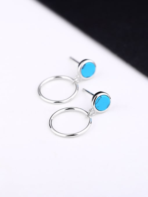 blue Simple Stone Round Silver Earrings