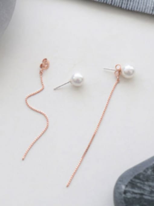 Rose Gold Simple White Artificial Pearls Slim Line Silver Stud Earrings