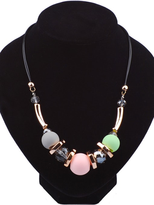 Qunqiu Fashion Colorful Resin Beads Gold Plated Alloy Necklace 0