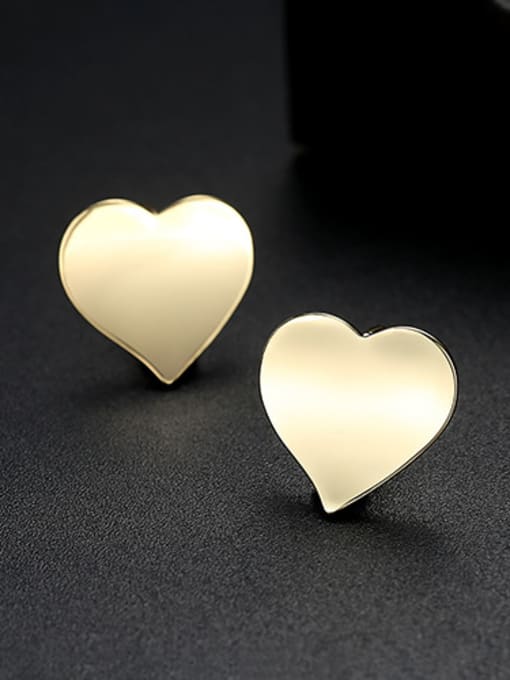 GOLD Copper With Glossy  Simplistic Heart Stud Earrings