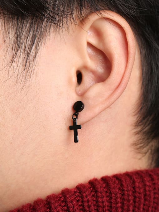 CONG Stainless Steel With Smooth Simplistic Cross Drop Earrings 1