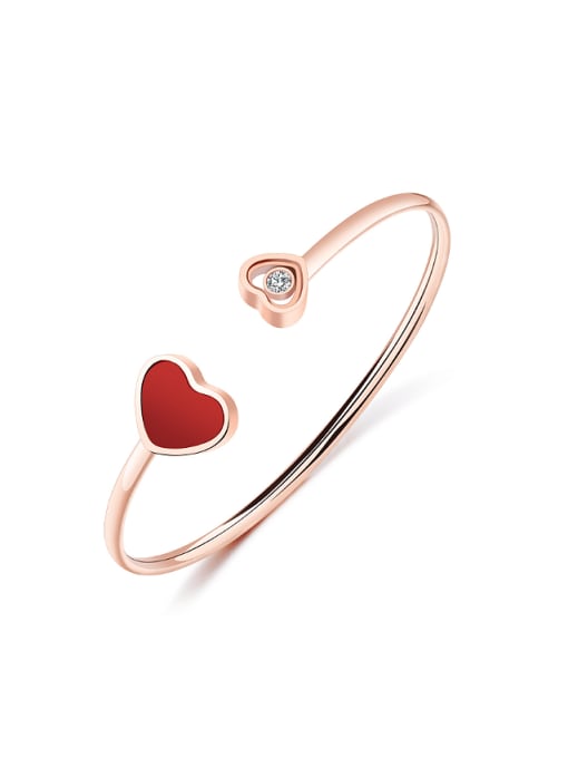 red Simple Heart Rhinestone Rose Gold Plated Opening Bangle