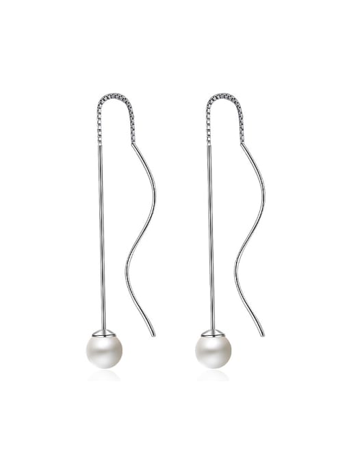 AI Fei Er Simple White Imitation Pearl Copper Line Earrings 0