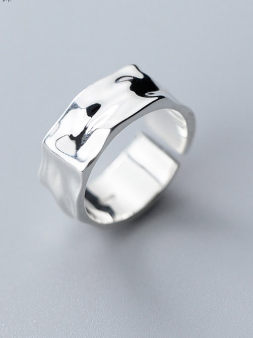 Rosh 925 Sterling Silver With Platinum Plated Simplistic Concave Surface Free Size  Rings