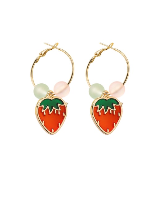 A Strawberry Alloy With Rose Gold Plated Cute Colored Beads Ring  Friut Clip On Earrings
