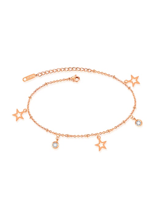 Open Sky Simple Little Hollow Stars Rhinestones Titanium Anklet 0