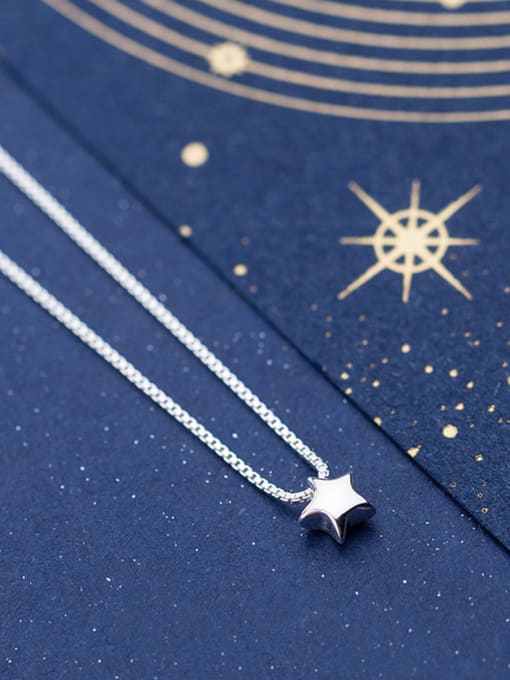 Rosh 925 Sterling Silver With Silver Plated Simplistic Five-pointed Star Necklaces 1