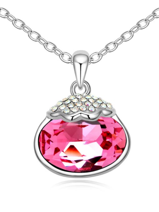 QIANZI Simple Oval austrian Crystal-accented Pendant Alloy Necklace 2