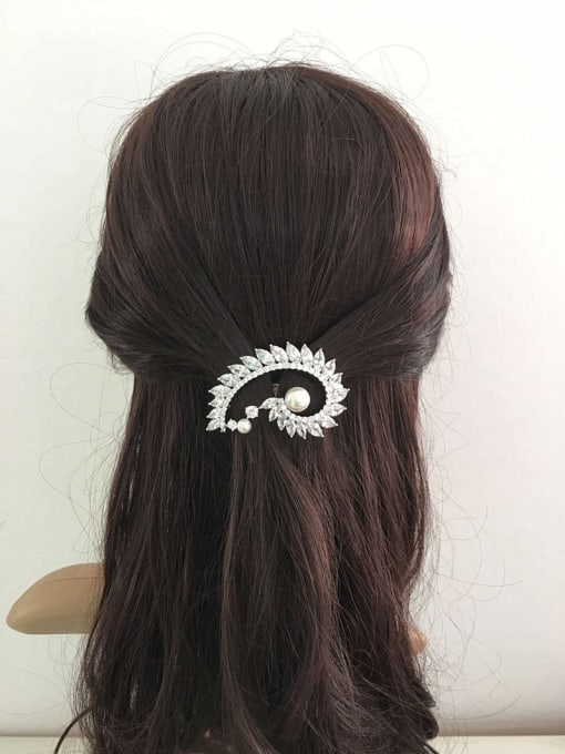 Wei Jia Fashion Artificial Pearl Marquise Zirconias Copper Hairpin 1
