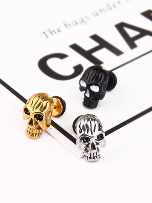 BSL Stainless Steel With Gold Plated Personality Skull Stud Earrings 2
