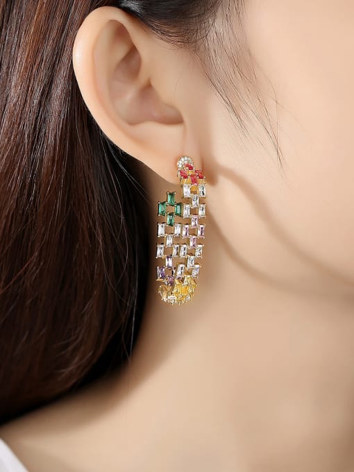 BLING SU Copper With Gold Plated Delicate Hollow Geometric Drop Earrings 1