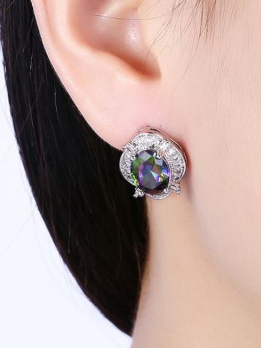 OUXI Fashion Exquisite Oval Zircon Stud Earrings 1