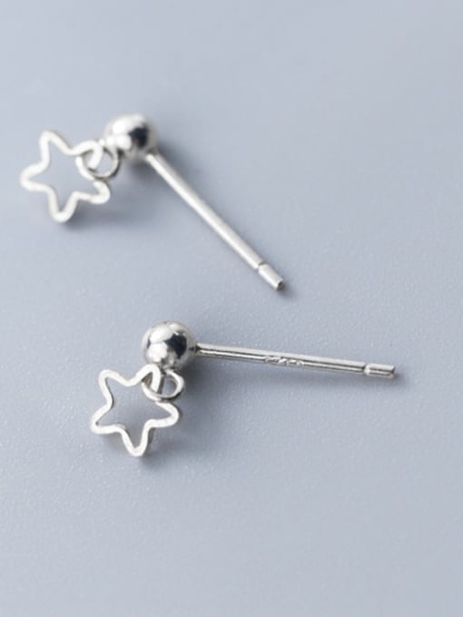 Rosh 925 Sterling Silver With Silver Plated Simplistic Hollow Star Stud Earrings 2