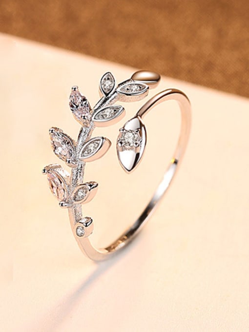 sliver 925 Sterling Silver With Cubic Zirconia Delicate Leaf Free Size  Rings