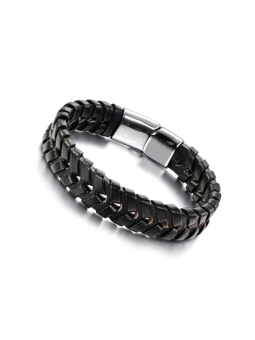 Open Sky Simple Black Artificial Leather Men Bracelet 0