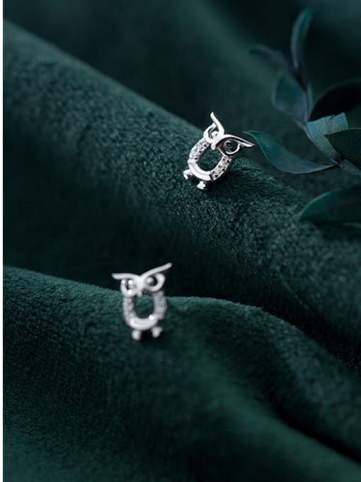 Rosh 925 Sterling Silver With Silver Plated Cute Owl Stud Earrings 1