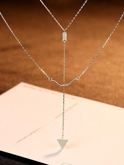 gold 925 Sterling Silver With  Cubic Zirconia Simplistic Bow and arrow Hook Multi Strand Necklaces