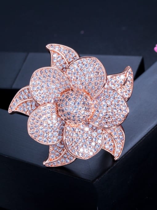 L.WIN Copper With Cubic Zirconia Luxury Flower Statement Rings