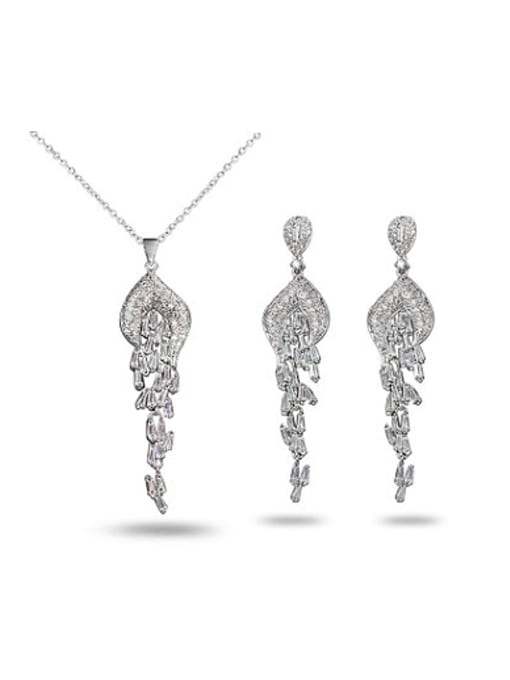 SANTIAGO Creative 18K White Gold 4A Zircon Two Pieces Jewelry Set 0
