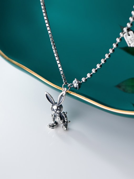 Rosh 925 Sterling Silver With Antique Silver Plated Cute Animal Rabbit Necklaces 2