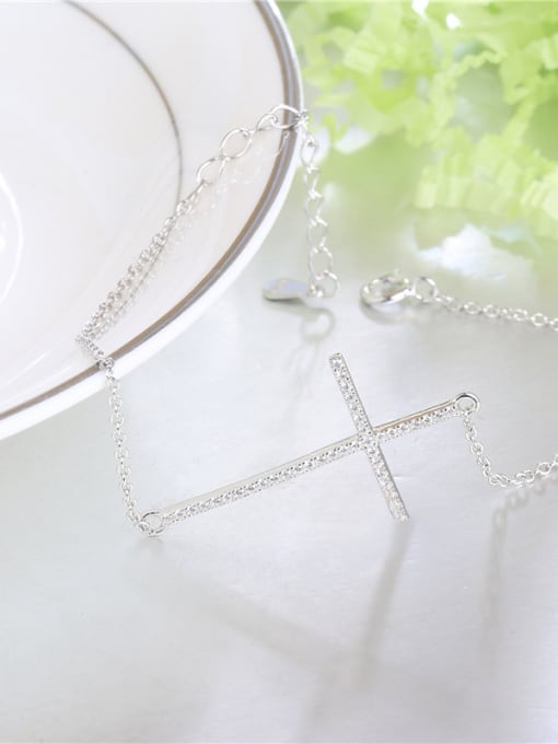 Platinum Women Elegant Cross Shaped Rhinestone Bracelet