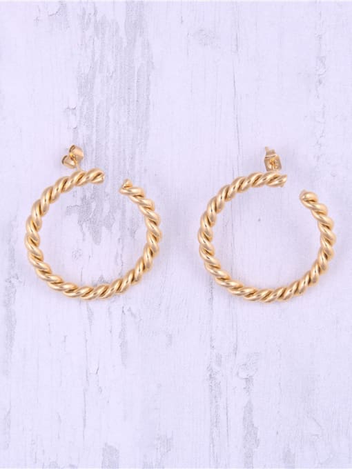 GROSE Titanium With Gold Plated Simplistic Twist Round Hoop Earrings 3