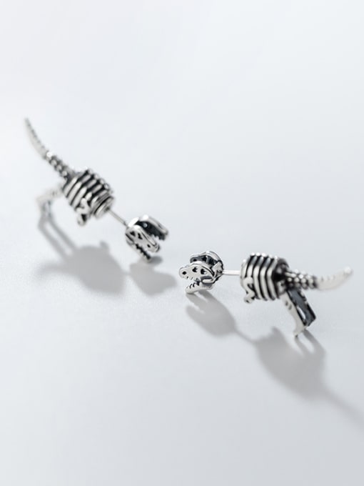 Rosh 925 Sterling Silver With Antique Silver Plated Vintage Skull Stud Earrings 2