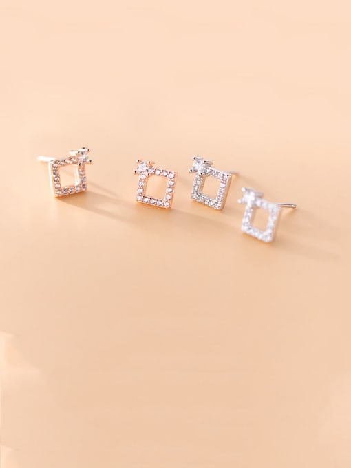 Rosh 925 Sterling Silver With  Cubic Zirconia Cute Square Stud Earrings 0