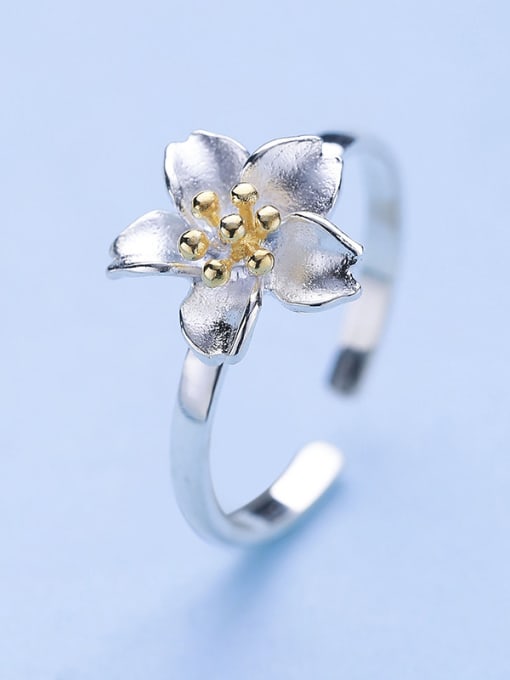 One Silver Open Design Flower Silver Ring 2