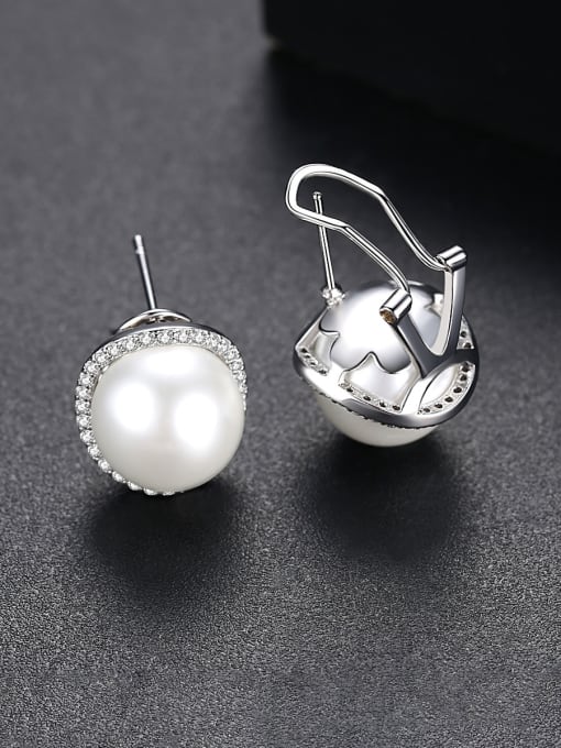 BLING SU Copper With Platinum Plated class Imitation Pearl Stud Earrings 2